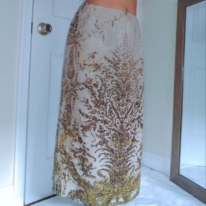Anne Klein Women Skirt Jacquard Brocade Pile Print‎ Beige Green Sz 10 Midi Long